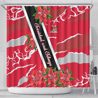 Trinidad and Tobago Red Poinsettia Shower Curtain with National Crest and Diagonal Flag Sash Design - Wonder Print Shop