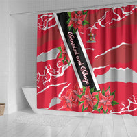 Trinidad and Tobago Red Poinsettia Shower Curtain with National Crest and Diagonal Flag Sash Design - Wonder Print Shop