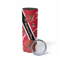 Trinidad and Tobago Red Poinsettia Skinny Tumbler with National Crest and Diagonal Flag Sash Design - Wonder Print Shop