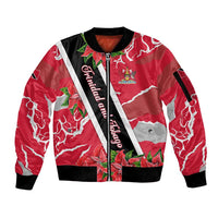 Trinidad and Tobago Red Poinsettia Sleeve Zip Bomber Jacket with National Crest and Diagonal Flag Sash Design - Wonder Print Shop