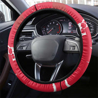 Trinidad and Tobago Red Poinsettia Steering Wheel Cover with National Crest and Diagonal Flag Sash Design - Wonder Print Shop