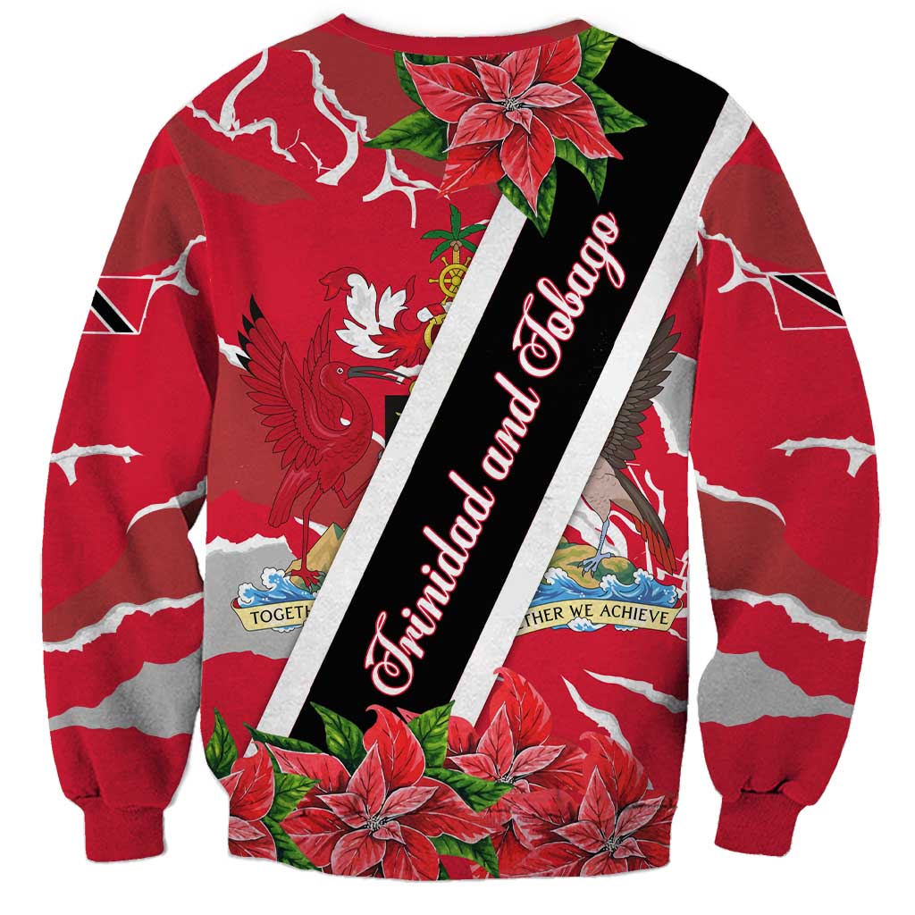 Trinidad and Tobago Red Poinsettia Sweatshirt with National Crest and Diagonal Flag Sash Design - Wonder Print Shop