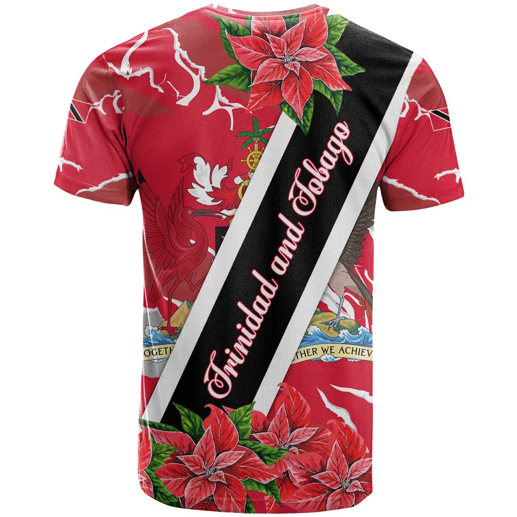 Trinidad and Tobago Red Poinsettia T Shirt with National Crest and Diagonal Flag Sash Design - Wonder Print Shop
