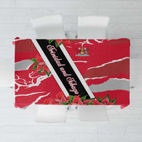 Trinidad and Tobago Red Poinsettia Tablecloth with National Crest and Diagonal Flag Sash Design - Wonder Print Shop
