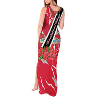 Trinidad and Tobago Red Poinsettia Tank Maxi Dress with National Crest and Diagonal Flag Sash Design - Wonder Print Shop