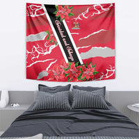 Trinidad and Tobago Red Poinsettia Tapestry with National Crest and Diagonal Flag Sash Design - Wonder Print Shop