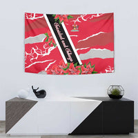 Trinidad and Tobago Red Poinsettia Tapestry with National Crest and Diagonal Flag Sash Design - Wonder Print Shop