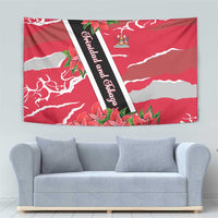 Trinidad and Tobago Red Poinsettia Tapestry with National Crest and Diagonal Flag Sash Design - Wonder Print Shop