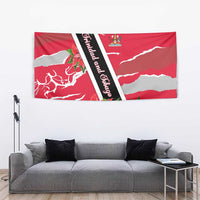 Trinidad and Tobago Red Poinsettia Tapestry with National Crest and Diagonal Flag Sash Design - Wonder Print Shop