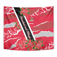 Trinidad and Tobago Red Poinsettia Tapestry with National Crest and Diagonal Flag Sash Design - Wonder Print Shop