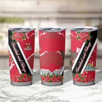 Trinidad and Tobago Red Poinsettia Tumbler Cup with National Crest and Diagonal Flag Sash Design - Wonder Print Shop