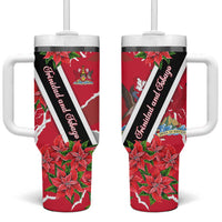 Trinidad and Tobago Red Poinsettia Tumbler With Handle with National Crest and Diagonal Flag Sash Design - Wonder Print Shop