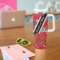 Trinidad and Tobago Red Poinsettia Tumbler With Handle with National Crest and Diagonal Flag Sash Design - Wonder Print Shop