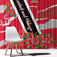 Trinidad and Tobago Red Poinsettia Window Curtain with National Crest and Diagonal Flag Sash Design - Wonder Print Shop
