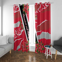 Trinidad and Tobago Red Poinsettia Window Curtain with National Crest and Diagonal Flag Sash Design - Wonder Print Shop
