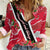 Trinidad and Tobago Red Poinsettia Women Casual Shirt with National Crest and Diagonal Flag Sash Design - Wonder Print Shop