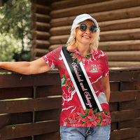 Trinidad and Tobago Red Poinsettia Women Polo Shirt with National Crest and Diagonal Flag Sash Design - Wonder Print Shop