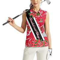 Trinidad and Tobago Red Poinsettia Women Sleeveless Polo Shirt with National Crest and Diagonal Flag Sash Design - Wonder Print Shop