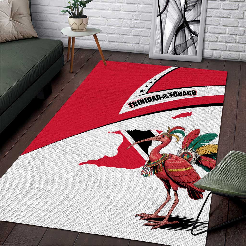 Trinidad and Tobago National Map Area Rug with Scarlet Ibis and Coat of Arms on Red White Star Theme - Wonder Print Shop