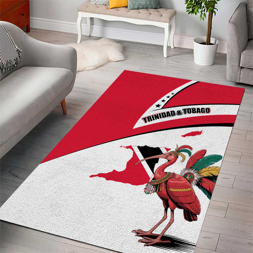Trinidad and Tobago National Map Area Rug with Scarlet Ibis and Coat of Arms on Red White Star Theme - Wonder Print Shop