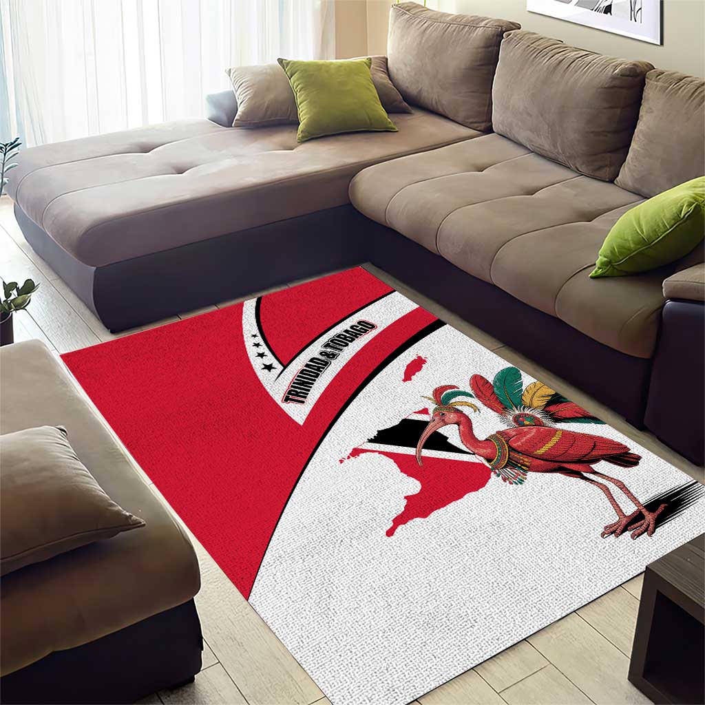 Trinidad and Tobago National Map Area Rug with Scarlet Ibis and Coat of Arms on Red White Star Theme - Wonder Print Shop