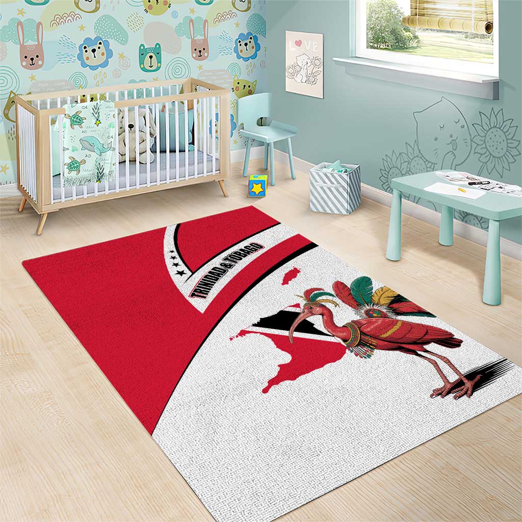 Trinidad and Tobago National Map Area Rug with Scarlet Ibis and Coat of Arms on Red White Star Theme - Wonder Print Shop
