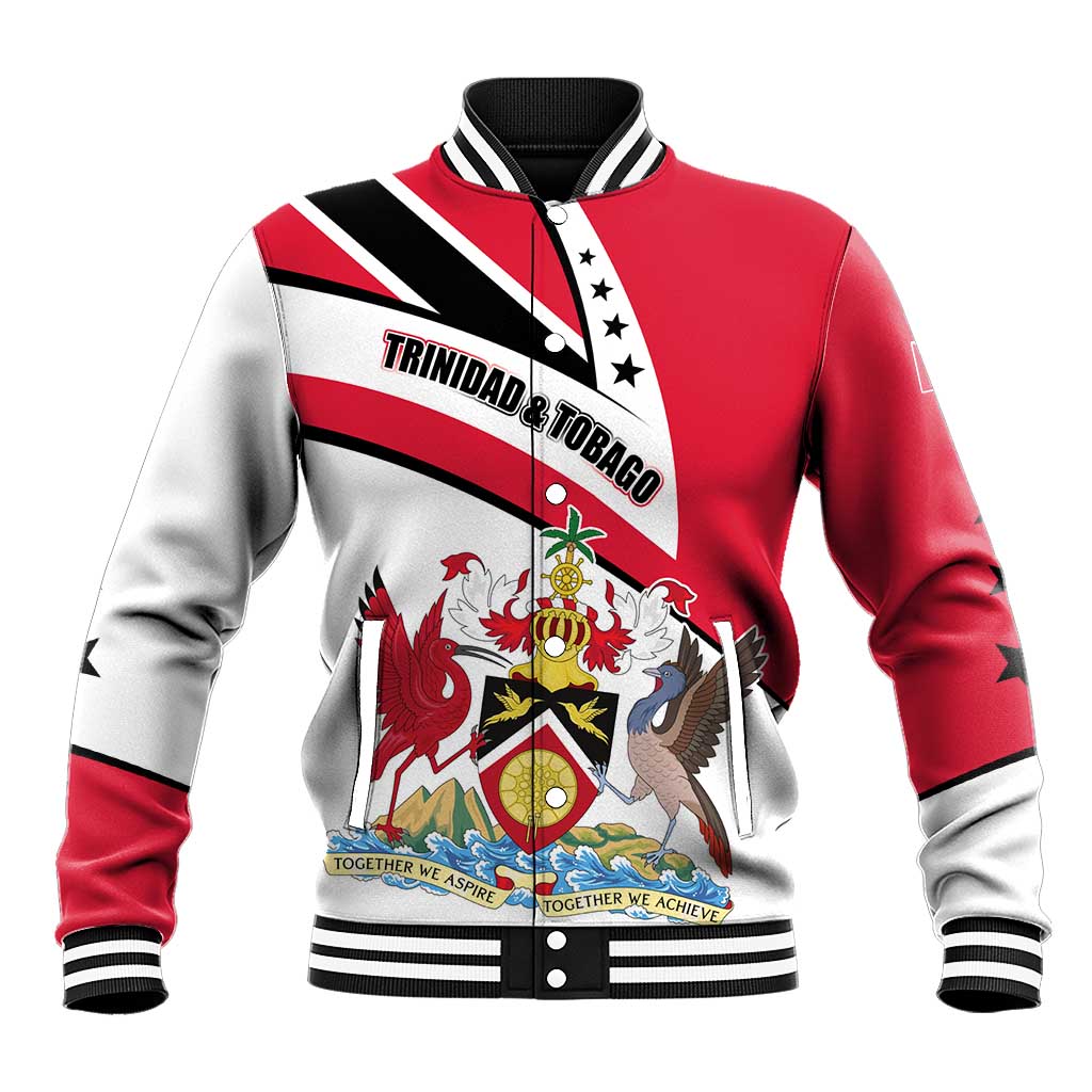 Trinidad and Tobago National Map Baseball Jacket with Scarlet Ibis and Coat of Arms on Red White Star Theme - Wonder Print Shop