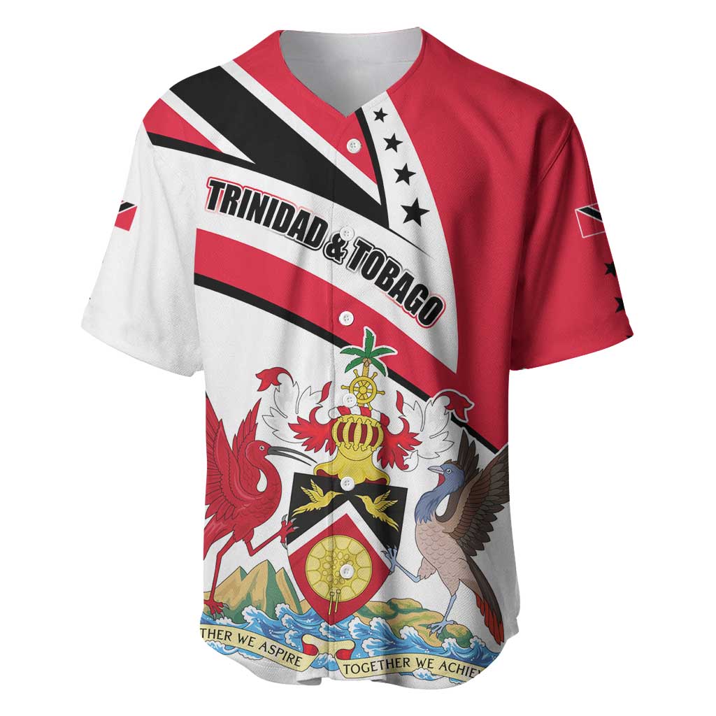 Trinidad and Tobago National Map Baseball Jersey with Scarlet Ibis and Coat of Arms on Red White Star Theme - Wonder Print Shop