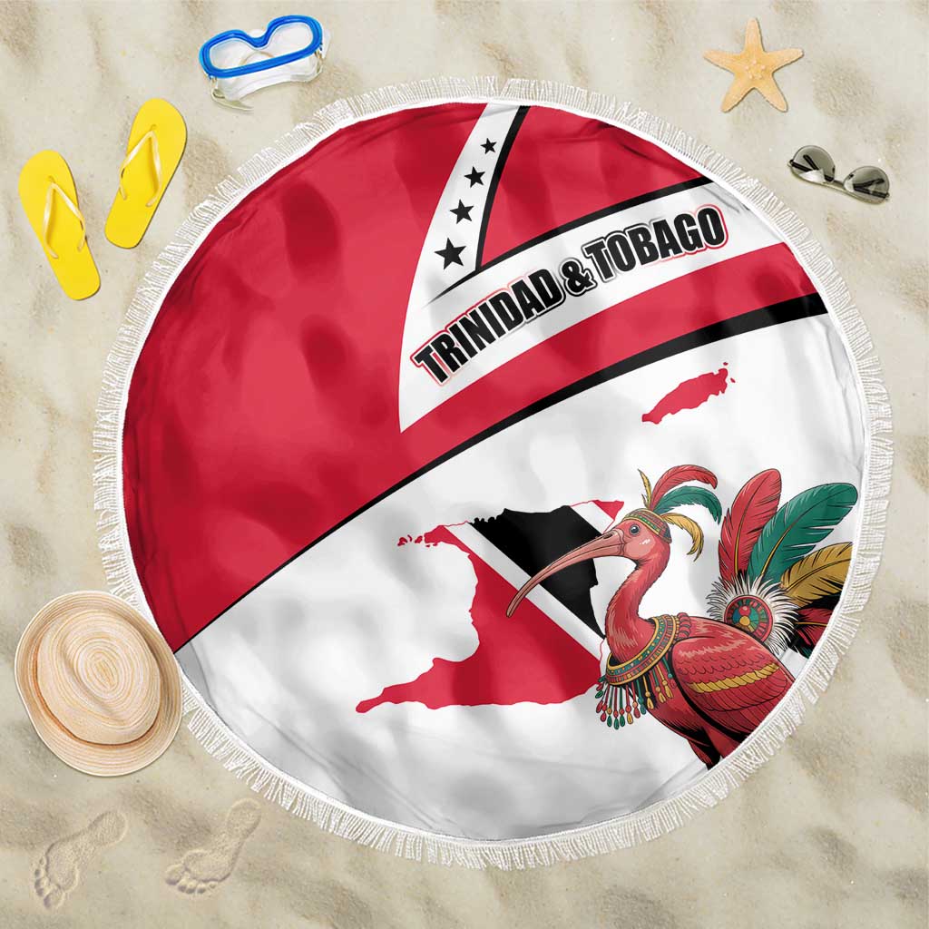 Trinidad and Tobago National Map Beach Blanket with Scarlet Ibis and Coat of Arms on Red White Star Theme - Wonder Print Shop