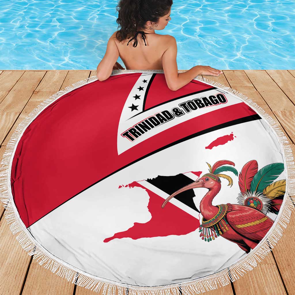 Trinidad and Tobago National Map Beach Blanket with Scarlet Ibis and Coat of Arms on Red White Star Theme - Wonder Print Shop