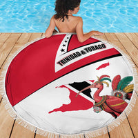Trinidad and Tobago National Map Beach Blanket with Scarlet Ibis and Coat of Arms on Red White Star Theme - Wonder Print Shop