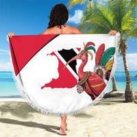Trinidad and Tobago National Map Beach Blanket with Scarlet Ibis and Coat of Arms on Red White Star Theme - Wonder Print Shop