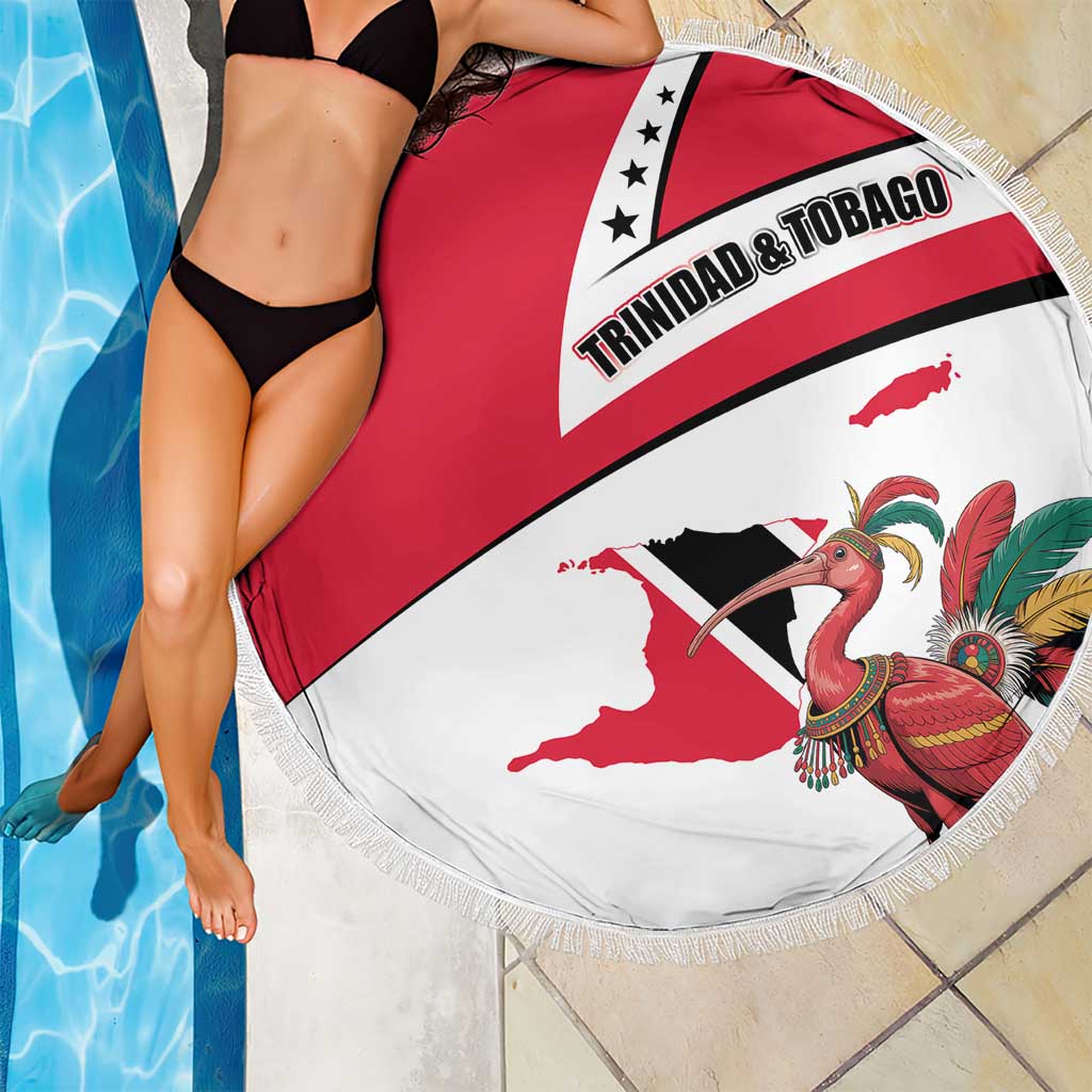 Trinidad and Tobago National Map Beach Blanket with Scarlet Ibis and Coat of Arms on Red White Star Theme - Wonder Print Shop