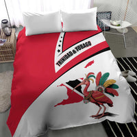 Trinidad and Tobago National Map Bedding Set with Scarlet Ibis and Coat of Arms on Red White Star Theme - Wonder Print Shop
