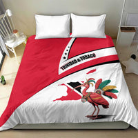 Trinidad and Tobago National Map Bedding Set with Scarlet Ibis and Coat of Arms on Red White Star Theme - Wonder Print Shop
