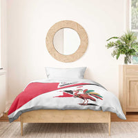 Trinidad and Tobago National Map Bedding Set with Scarlet Ibis and Coat of Arms on Red White Star Theme - Wonder Print Shop