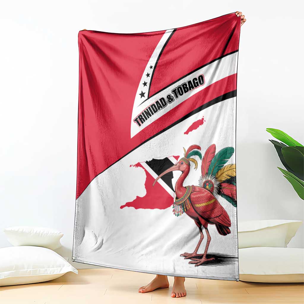 Trinidad and Tobago National Map Blanket with Scarlet Ibis and Coat of Arms on Red White Star Theme - Wonder Print Shop