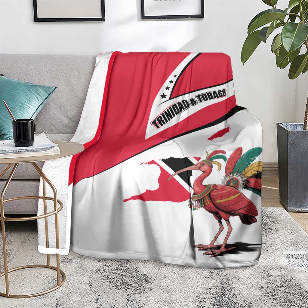Trinidad and Tobago National Map Blanket with Scarlet Ibis and Coat of Arms on Red White Star Theme - Wonder Print Shop