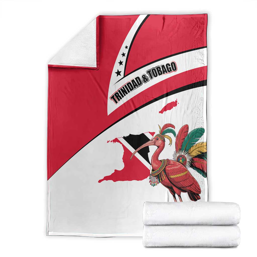 Trinidad and Tobago National Map Blanket with Scarlet Ibis and Coat of Arms on Red White Star Theme - Wonder Print Shop