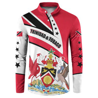 Trinidad and Tobago National Map Button Sweatshirt with Scarlet Ibis and Coat of Arms on Red White Star Theme - Wonder Print Shop
