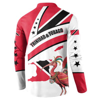 Trinidad and Tobago National Map Button Sweatshirt with Scarlet Ibis and Coat of Arms on Red White Star Theme - Wonder Print Shop