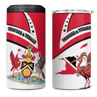 Trinidad and Tobago National Map 4 in 1 Can Cooler Tumbler with Scarlet Ibis and Coat of Arms on Red White Star Theme - Wonder Print Shop