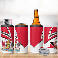 Trinidad and Tobago National Map 4 in 1 Can Cooler Tumbler with Scarlet Ibis and Coat of Arms on Red White Star Theme - Wonder Print Shop