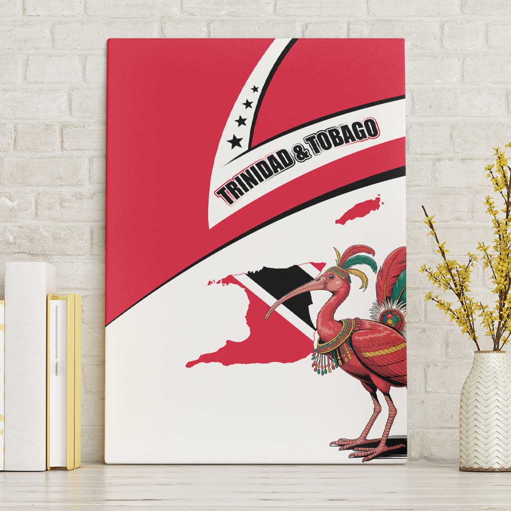 Trinidad and Tobago National Map Canvas Wall Art with Scarlet Ibis and Coat of Arms on Red White Star Theme - Wonder Print Shop