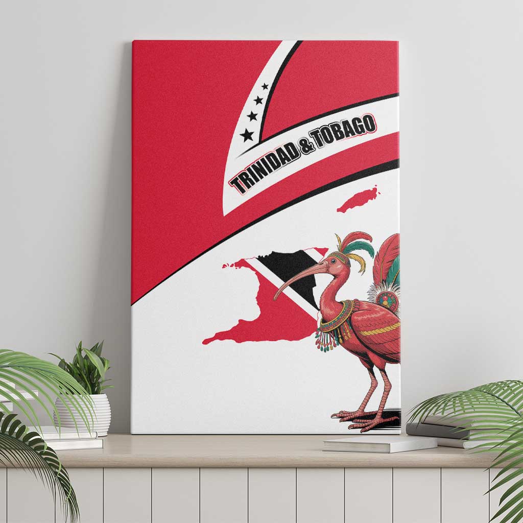 Trinidad and Tobago National Map Canvas Wall Art with Scarlet Ibis and Coat of Arms on Red White Star Theme - Wonder Print Shop