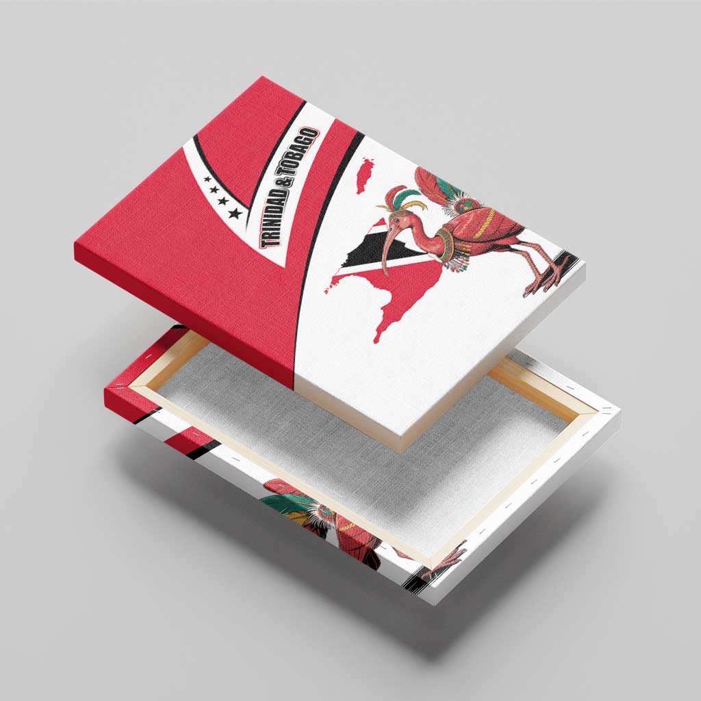 Trinidad and Tobago National Map Canvas Wall Art with Scarlet Ibis and Coat of Arms on Red White Star Theme - Wonder Print Shop