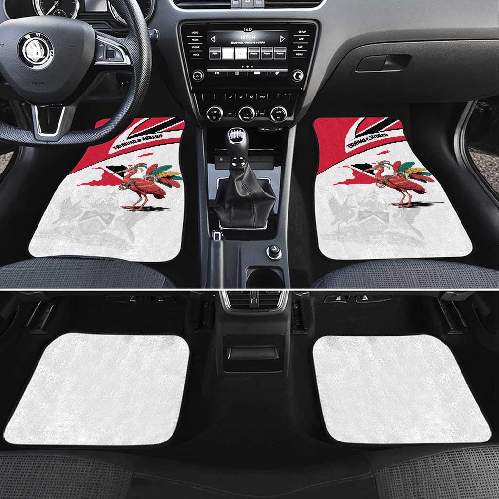 Trinidad and Tobago National Map Car Mats with Scarlet Ibis and Coat of Arms on Red White Star Theme - Wonder Print Shop