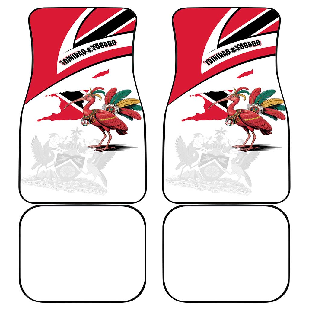 Trinidad and Tobago National Map Car Mats with Scarlet Ibis and Coat of Arms on Red White Star Theme - Wonder Print Shop