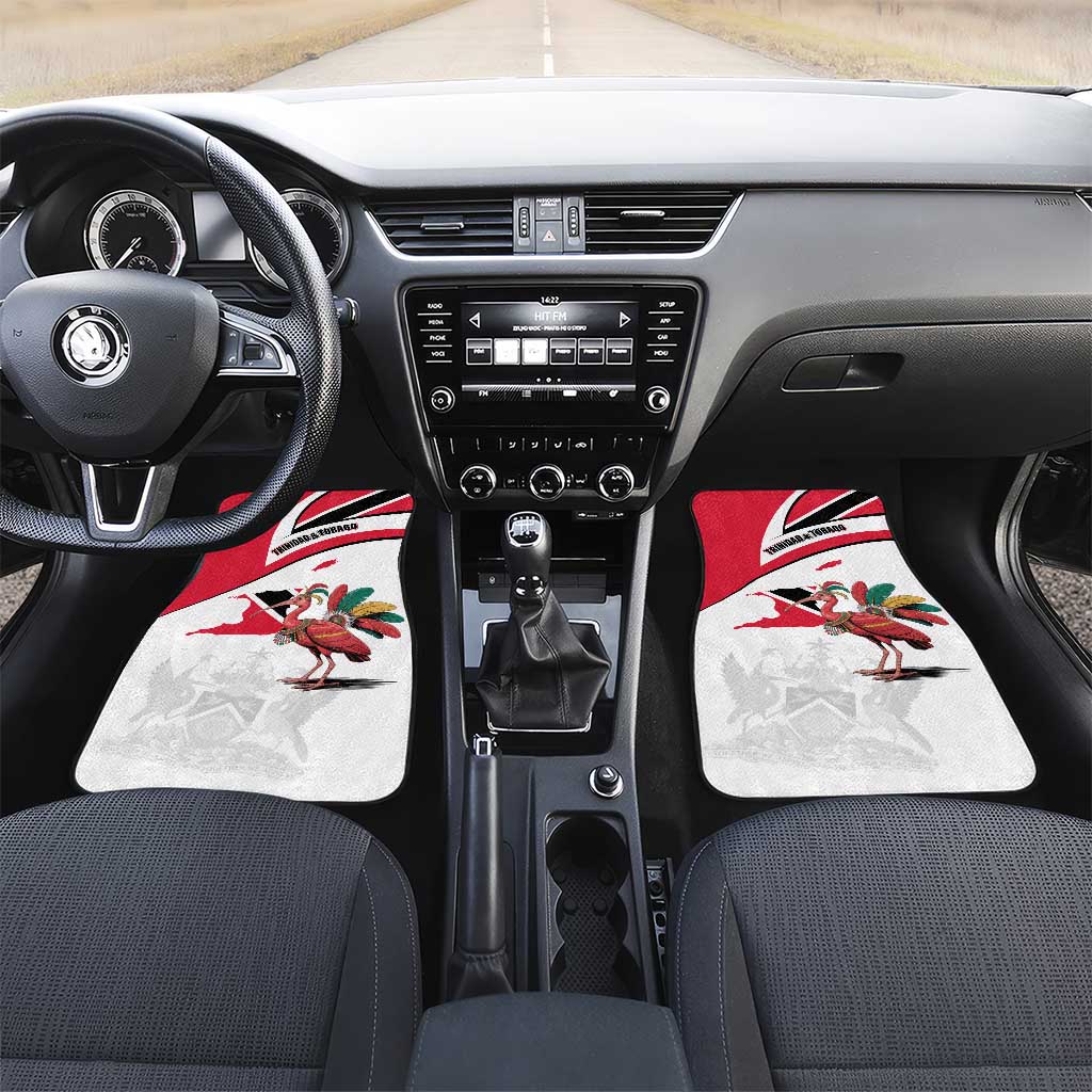 Trinidad and Tobago National Map Car Mats with Scarlet Ibis and Coat of Arms on Red White Star Theme - Wonder Print Shop