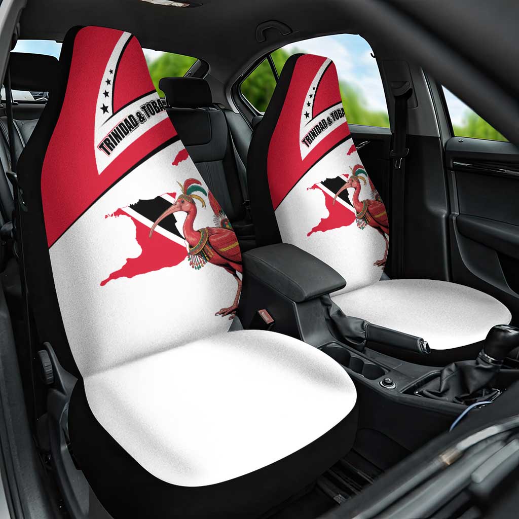 Trinidad and Tobago National Map Car Seat Cover with Scarlet Ibis and Coat of Arms on Red White Star Theme - Wonder Print Shop